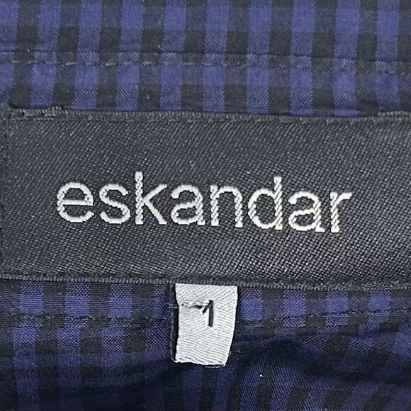 Eskander Size 1 Button Front Top Shirt Blue Plaid Organic Cotton Long Sleeve - Picture 3 of 5
